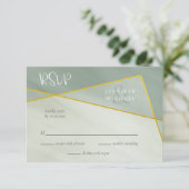 grayed jade geometrische typografie bruiloft rsvp kaartje (Staand voorkant)