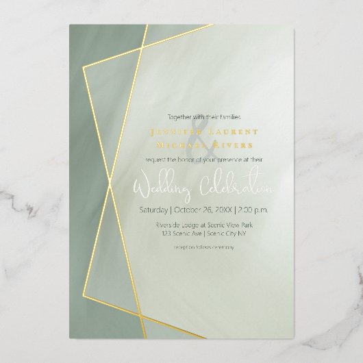 grayed jade gold lijst typografie bruiloft folie uitnodiging (Voorkant)