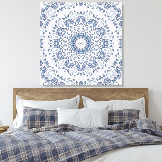 Grayish Blue Floral Mandala Canvas Afdruk (Insitu (Slaapkamer))