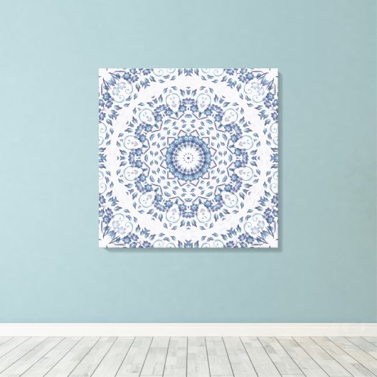 Grayish Blue Floral Mandala Canvas Afdruk (Insitu (Houten vloer))