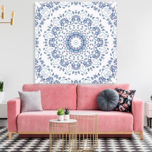 Grayish Blue Floral Mandala Canvas Afdruk (Insitu (Woonkamer))