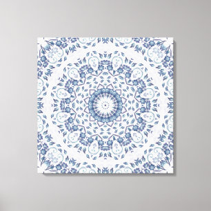 Grayish Blue Floral Mandala Canvas Afdruk