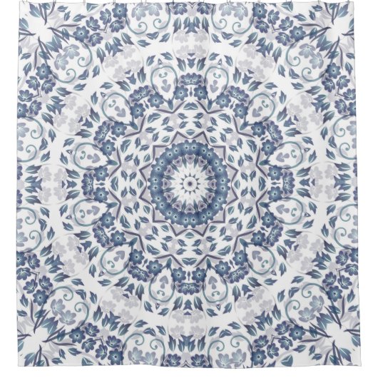 Grayish Blue Floral Mandala Douchegordijn (Voorkant)