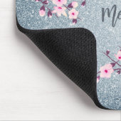 Grayish Blue Glitter Cherry Blossom Monogram Muismat (Hoek)
