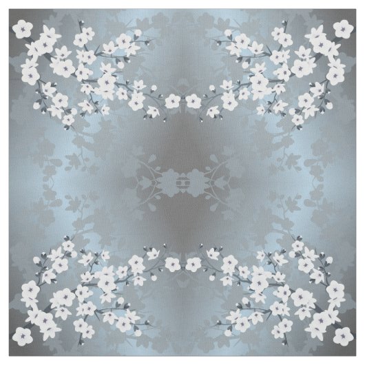 Grayish Blue White Floral Cherry Blosspionagepatro Stof (Swatch)