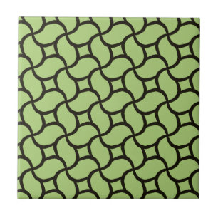 Grayish Green and Black Abstract Line Pattern Tegeltje