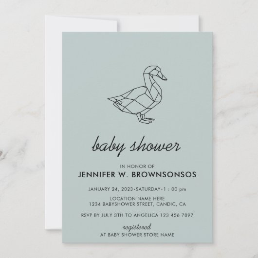 Grayish Green Simple Line Animal Duck Kaart (Voorkant)