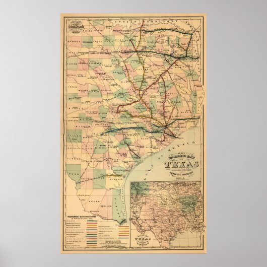 Gray's Railroad Map of Texas (1877) Poster (Voorkant)