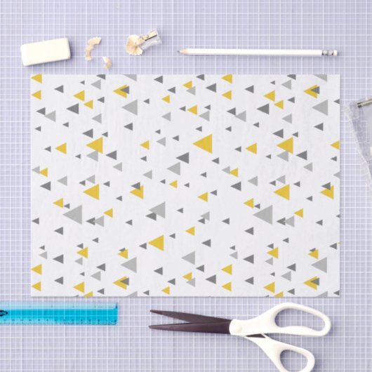 Grays & Yellow Random Triangles Modern Patroon Tissuepapier (Craft)