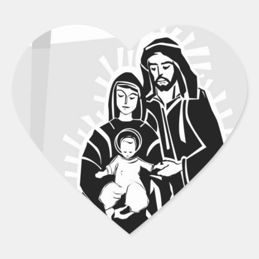 Grayscale Baby Jesus, Mary en Joseph Wedding Hear Hart Sticker (Voorkant)