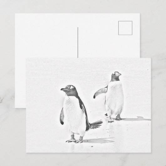 Grayscale Coloring Penguins Antarctisch Briefkaart (Voorkant / Achterkant)