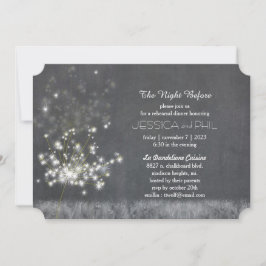 Grayscale Dandelion Wedding Rehearsal Dinner Kaart