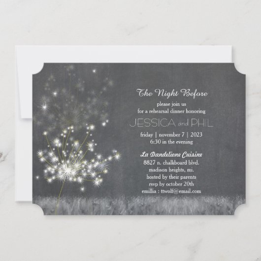 Grayscale Dandelion Wedding Rehearsal Dinner Kaart (Voorkant)