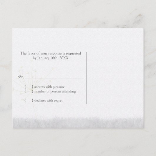 Grayscale Dandelions Wedding RSVP Uitnodiging Briefkaart (Achterkant)