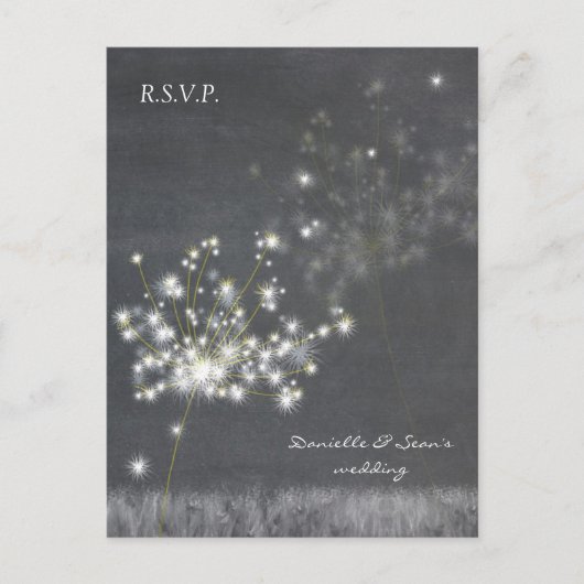 Grayscale Dandelions Wedding RSVP Uitnodiging Briefkaart (Voorkant)