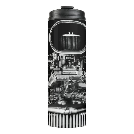 GRAYSCALE FOTOGRAFIE VAN DE VINTAGE-AUTOMOTOR THERMOSBEKER (Voorkant)