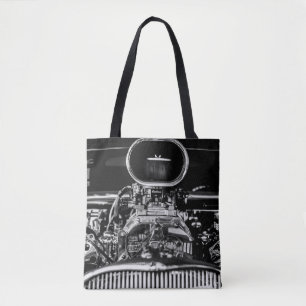 GRAYSCALE FOTOGRAFIE VAN DE VINTAGE-AUTOMOTOR TOTE BAG