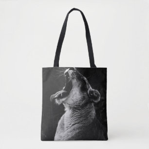 GRAYSCALE FOTOGRAFIE VAN GEDANKTE LIONATIE TOTE BAG