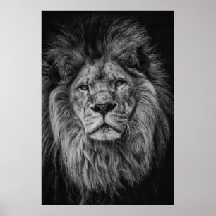 GRAYSCALE FOTOGRAFIE VAN LION POSTER