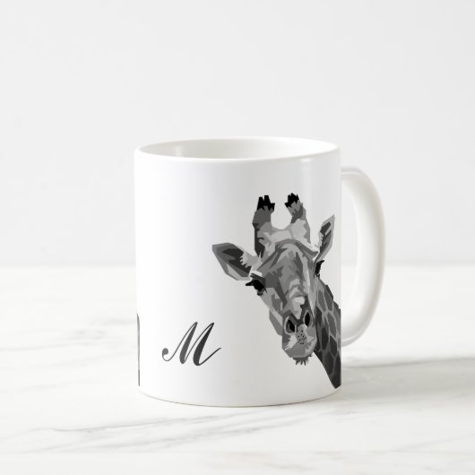 Grayscale Giraffe Pop Art Monogram koffie Mok (Voorkant rechts)