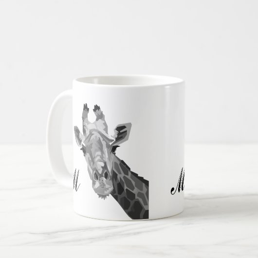 Grayscale Giraffe Pop Art Monogram koffie Mok (Voorkant links)