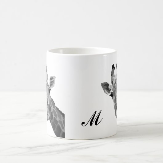 Grayscale Giraffe Pop Art Monogram koffie Mok (Center)