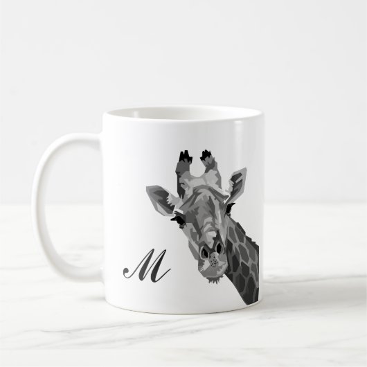 Grayscale Giraffe Pop Art Monogram koffie Mok (Links)