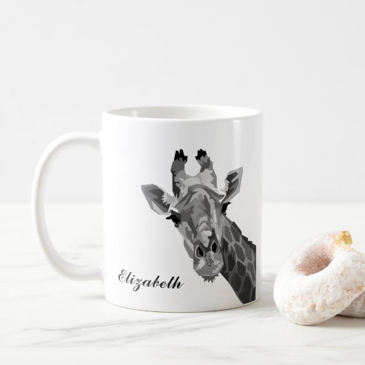 Grayscale Giraffe Pop Art Persoonlijke koffie Mok (Met donut)