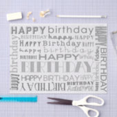 Grayscale Happy Birthday Typography Tissue Paper Tissuepapier (Craft)