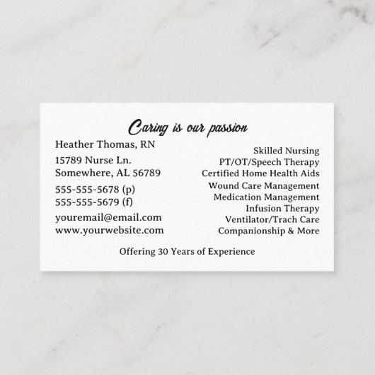 Grayscale Home Health Services Visitekaartje (Achterkant)