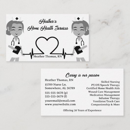 Grayscale Home Health Services Visitekaartje (Voorkant / Achterkant)