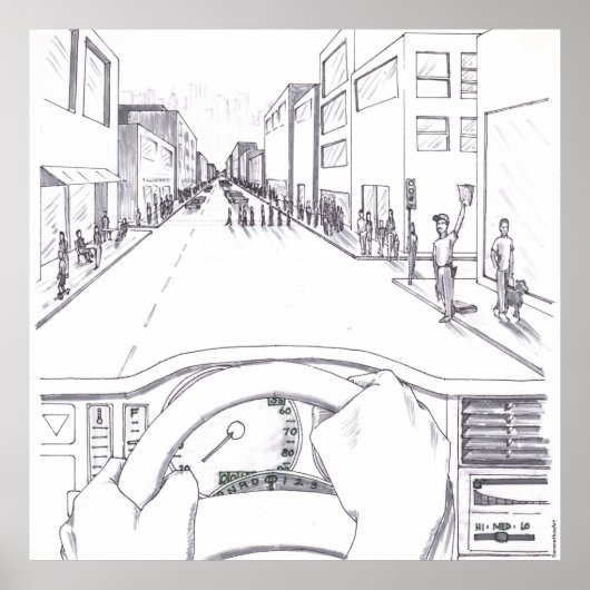 Grayscale Illustration Point of View of Driving Poster (Voorkant)