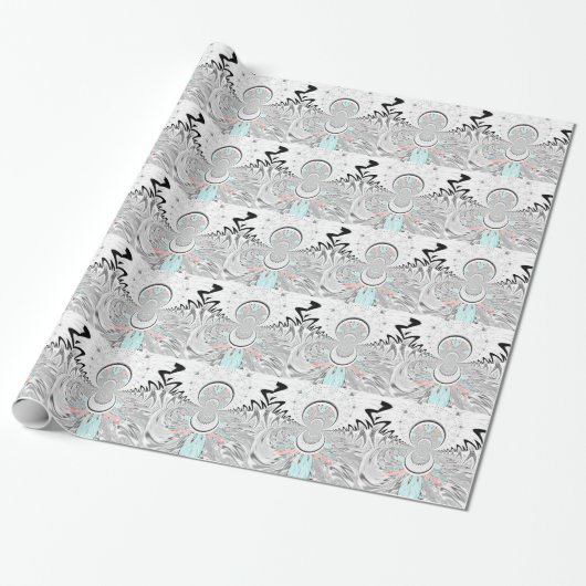 Grayscale Kaleidoscope Art Print Cadeaupapier (Uitgerold)