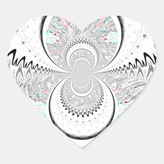 Grayscale Kaleidoscope Art Print Hart Sticker (Voorkant)