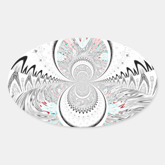 Grayscale Kaleidoscope Art Print Ovale Sticker (Voorkant)