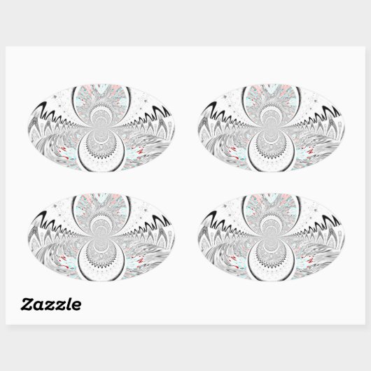 Grayscale Kaleidoscope Art Print Ovale Sticker (Vel)