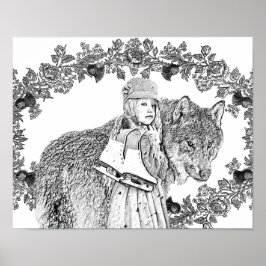 Grayscale Little Red Riding Hood Art kleuren Poster