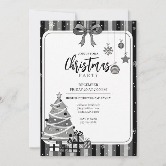 Grayscale Modern Christmas Tree Invitation Kaart (Voorkant)