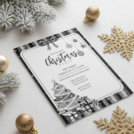 Grayscale Modern Christmas Tree Invitation Kaart