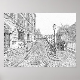 Grayscale Old Paris City Buildings Poster