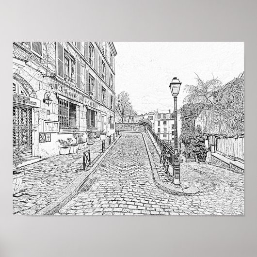 Grayscale Old Paris City Buildings Poster (Voorkant)
