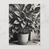 Grayscale pot plant met enorme bladeren briefkaart (Voorkant)