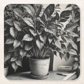 Grayscale pot plant met enorme bladeren kartonnen onderzetters (Voorkant)