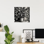 Grayscale pot plant met enorme bladeren poster (Thuiskantoor)
