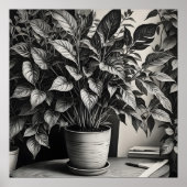 Grayscale pot plant met enorme bladeren poster (Voorkant)
