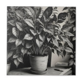 Grayscale pot plant met enorme bladeren tegeltje (Voorkant)