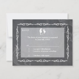 Grayscale Seahorse Beach Wedding RSVP Kaartje