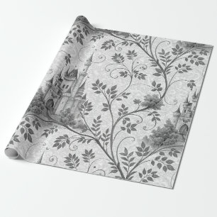 Grayscale Sprookjeskasteel met wijngrens Cadeaupapier