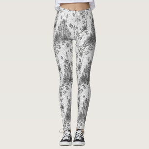 Grayscale Sprookjeskasteel met  wijngrens Leggings