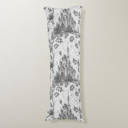 Grayscale Sprookjeskasteel met  wijngrens Lichaamskussen (Voorkant Verticaal)